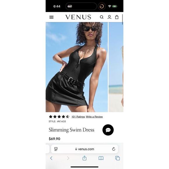 Venus Slimming Swim Dress Black Halter Belted One Piece Swimsuit Womens 16 - Picture 1 of 14
